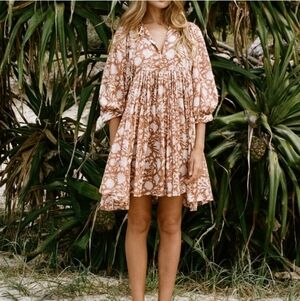 Daughter's of India Women's Dress Kyra Mini Floral Puff Sleeves Size L Boho